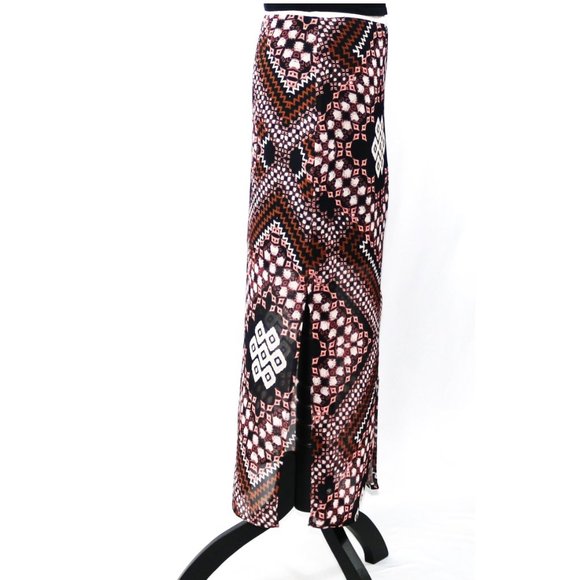 Express BOHO Brown & White Geometric Maxi Skirt w/Slits Medium NWOT - Picture 3 of 5